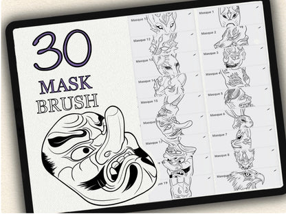 30 Mask Tattoo Brushes – Stamp Set for Procreate, Photoshop & CSP | Collection 2022