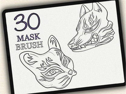 30 Mask Tattoo Brushes – Stamp Set for Procreate, Photoshop & CSP | Collection 2022