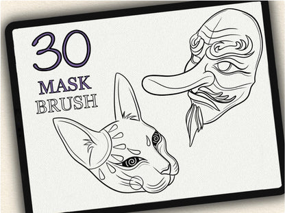 30 Mask Tattoo Brushes – Stamp Set for Procreate, Photoshop & CSP | Collection 2022