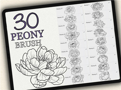 30 Peony Tattoo Brushes – Stamp Set for Procreate, Photoshop & CSP | Collection 2022