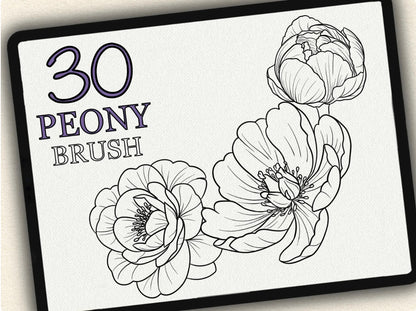 30 Peony Tattoo Brushes – Stamp Set for Procreate, Photoshop & CSP | Collection 2022