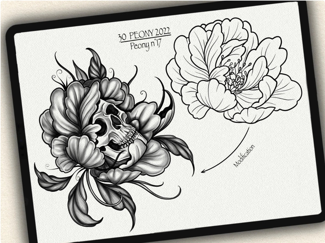 30 Peony Tattoo Brushes – Stamp Set for Procreate, Photoshop & CSP | Collection 2022