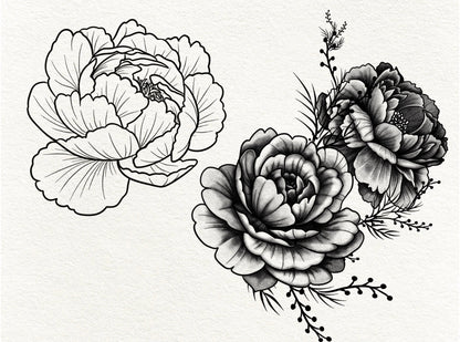 30 Peony Tattoo Brushes – Stamp Set for Procreate, Photoshop & CSP | Collection 2022
