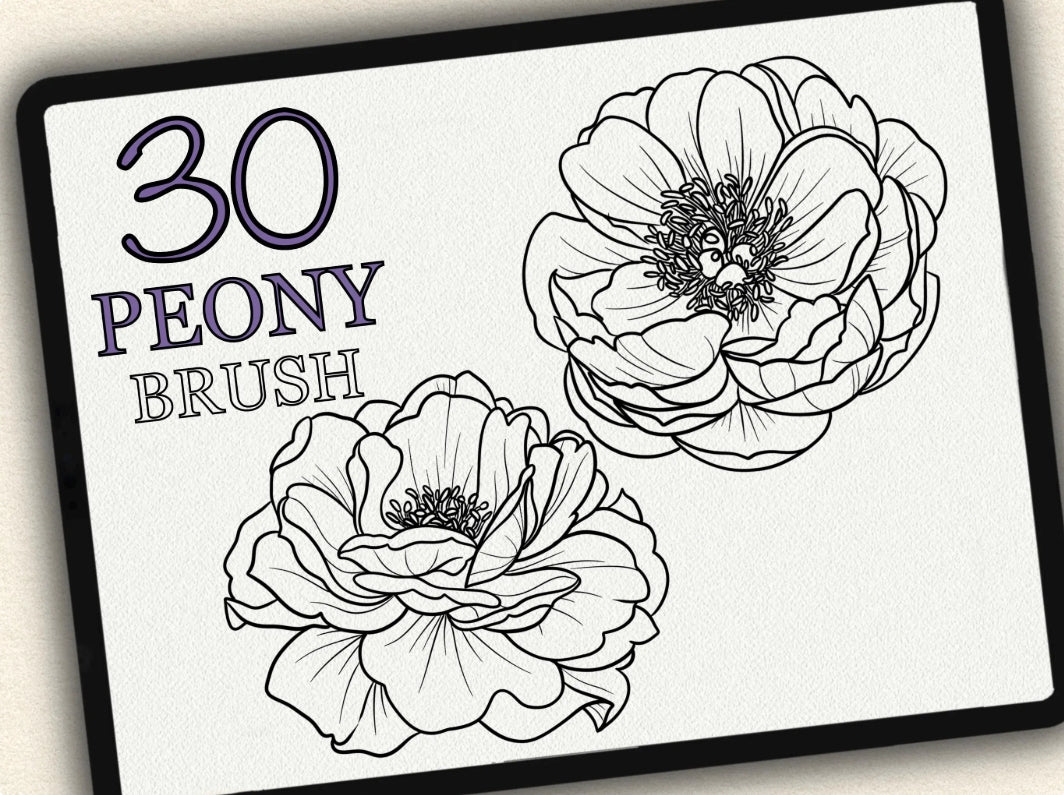 30 Peony Tattoo Brushes – Stamp Set for Procreate, Photoshop & CSP | Collection 2022