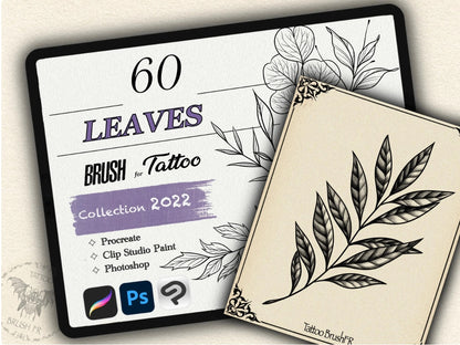60 Leaves Tattoo Brushes – Stamp Set for Procreate, Photoshop & CSP | Collection 2022