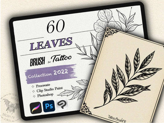 60 Leaves Tattoo Brushes – Stamp Set for Procreate, Photoshop & CSP | Collection 2022
