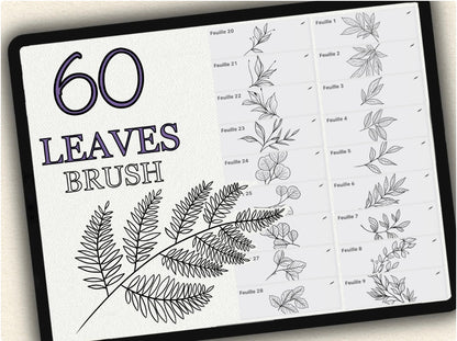 60 Leaves Tattoo Brushes – Stamp Set for Procreate, Photoshop & CSP | Collection 2022