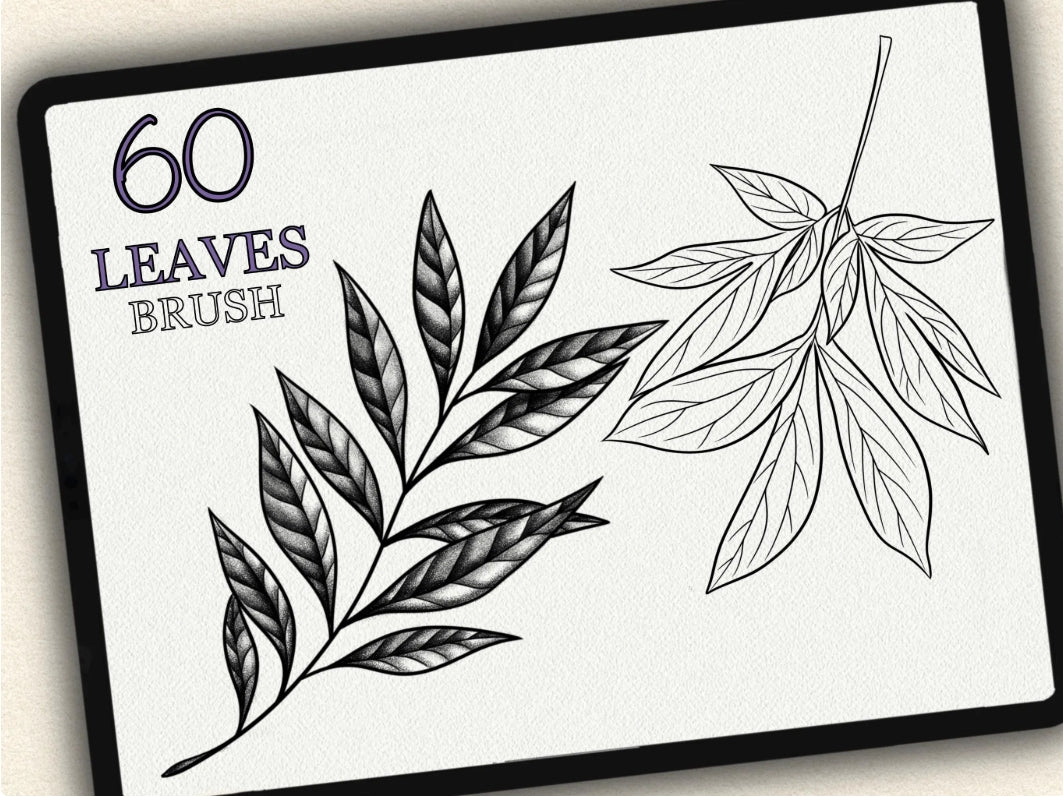 60 Leaves Tattoo Brushes – Stamp Set for Procreate, Photoshop & CSP | Collection 2022