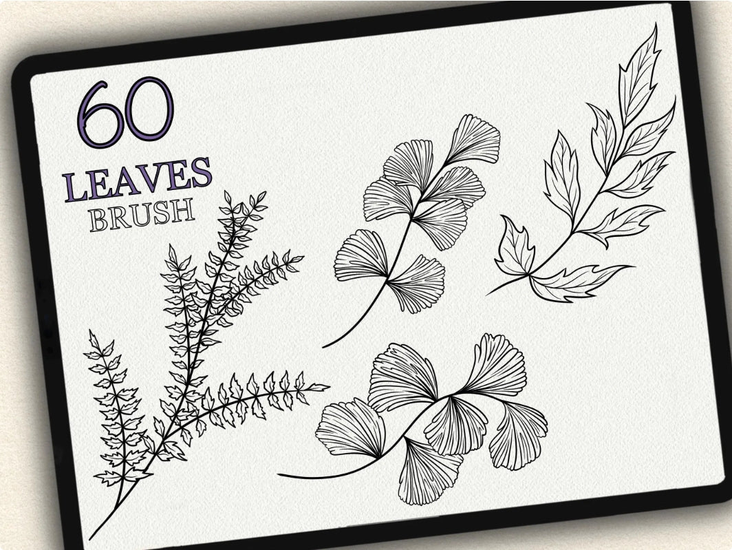 60 Leaves Tattoo Brushes – Stamp Set for Procreate, Photoshop & CSP | Collection 2022