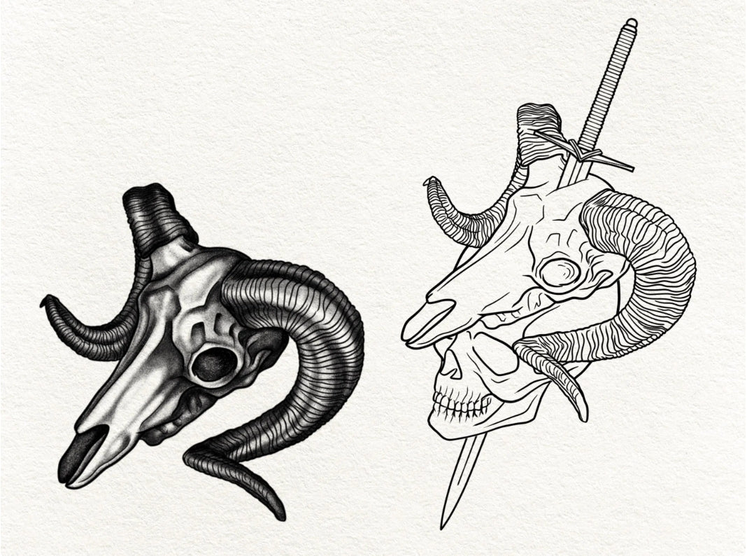 20 Animal Skull Tattoo Brushes – Stamp Set for Procreate, Photoshop & CSP | Collection 2022