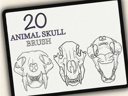 20 Animal Skull Tattoo Brushes – Stamp Set for Procreate, Photoshop & CSP | Collection 2022