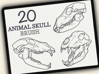 20 Animal Skull Tattoo Brushes – Stamp Set for Procreate, Photoshop & CSP | Collection 2022