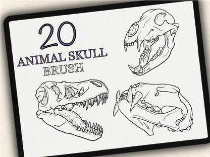 20 Animal Skull Tattoo Brushes – Stamp Set for Procreate, Photoshop & CSP | Collection 2022