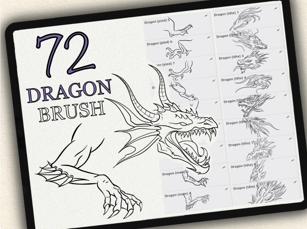 72 Dragon Drawing Brushes |2022 Collection
