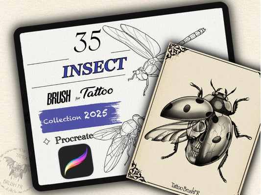 35 Insect Theme Tattoo Brushes – Stamp Set for Procreate, Photoshop & CSP | Collection 2025
