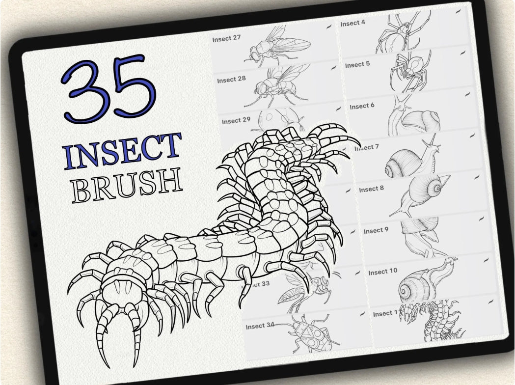 35 Insect Theme Tattoo Brushes – Stamp Set for Procreate, Photoshop & CSP | Collection 2025