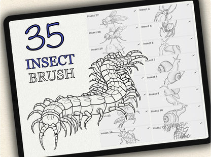 35 Insect Theme Tattoo Brushes – Stamp Set for Procreate, Photoshop & CSP | Collection 2025