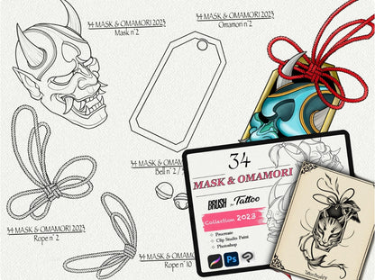 650 Tattoo Brushes – Stamp Set for Procreate, Photoshop & Clip Studio Paint | Collection 2023