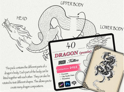 650 Tattoo Brushes – Stamp Set for Procreate, Photoshop & Clip Studio Paint | Collection 2023