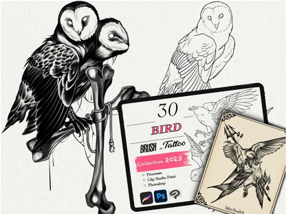 650 Tattoo Brushes – Stamp Set for Procreate, Photoshop & Clip Studio Paint | Collection 2023