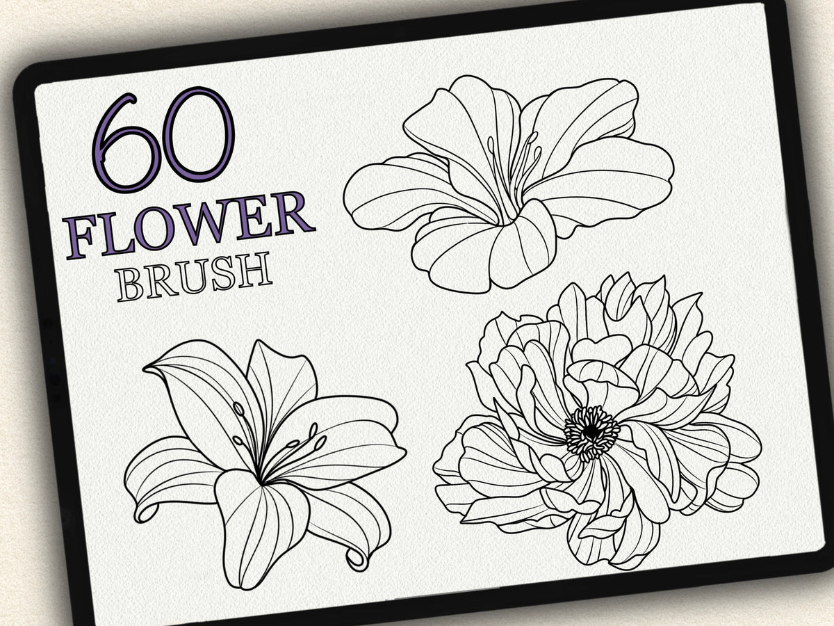 60 flower tattoo brushes for Procreate, Photoshop and Clip Studio Paint