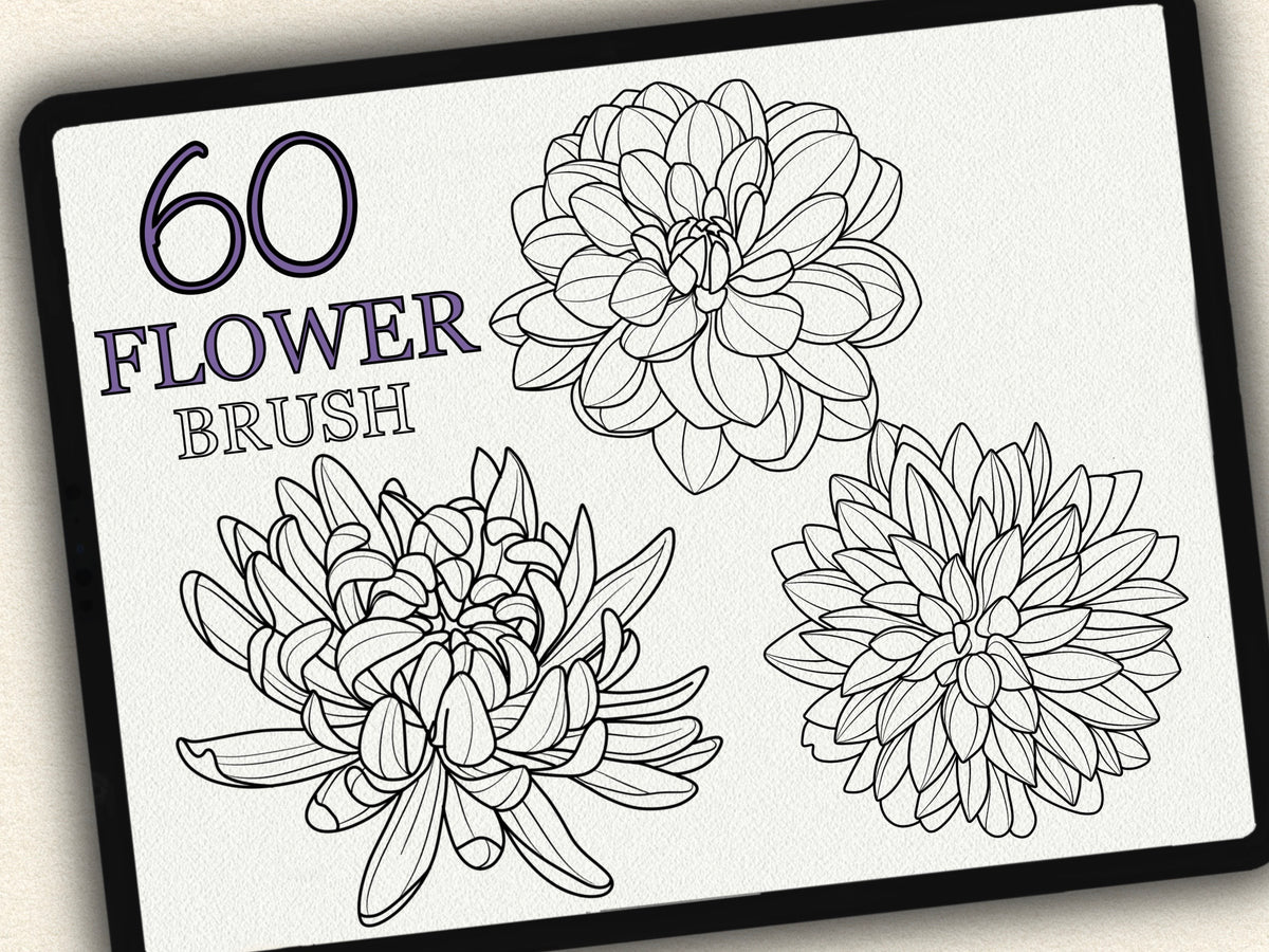 60 flower tattoo brushes for Procreate, Photoshop and Clip Studio Paint