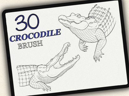 30 Crocodile Theme Tattoo Brushes – Stamp Set for Procreate, Photoshop & CSP | Collection 2025