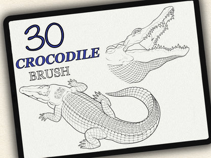 30 Crocodile Theme Tattoo Brushes – Stamp Set for Procreate, Photoshop & CSP | Collection 2025