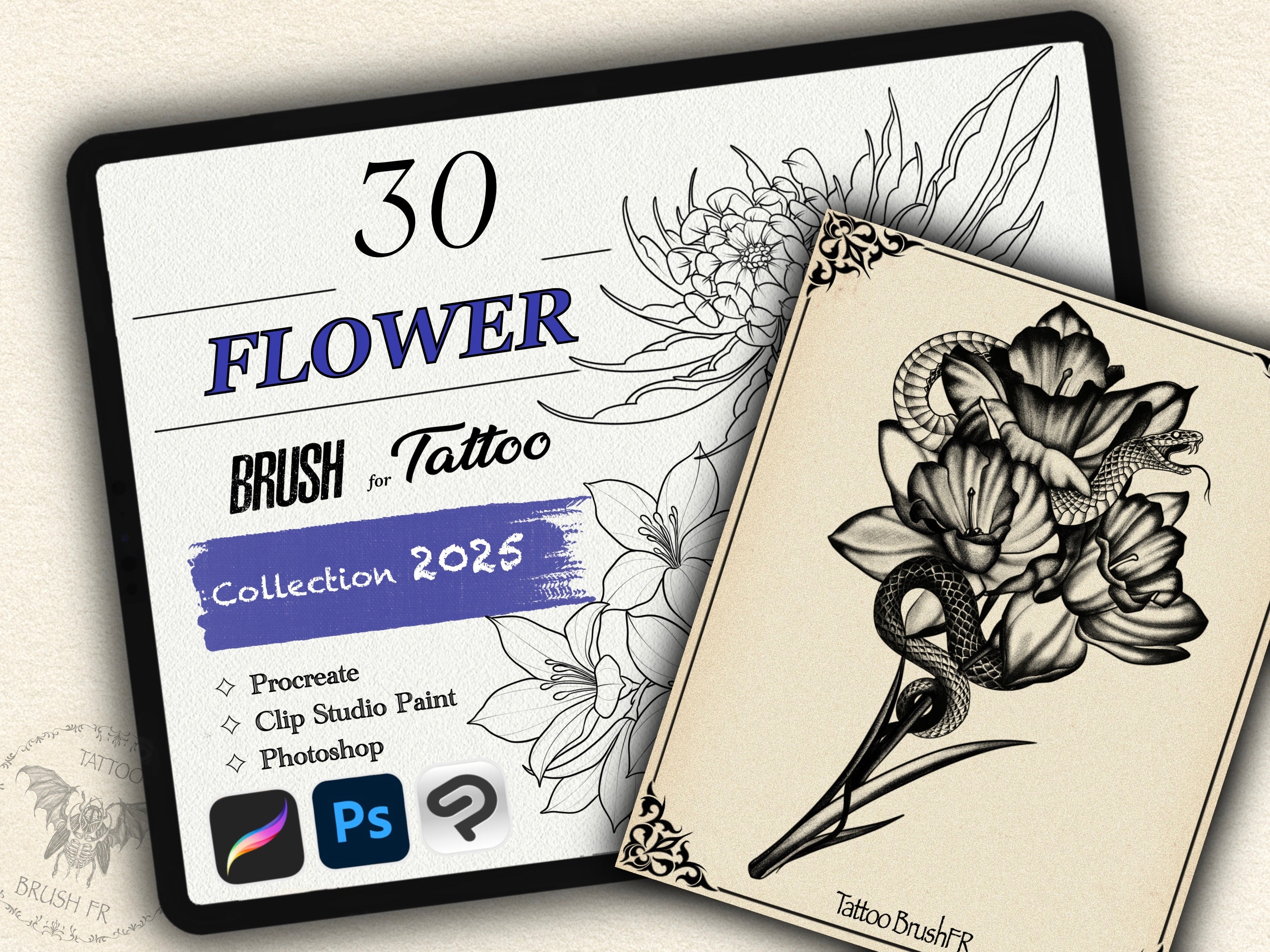 30 Flower Tattoo Stamps |2025 Collection