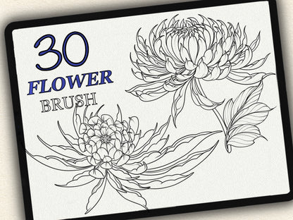 30 Flower Tattoo Brushes – Stamp Set for Procreate, Photoshop & CSP | Collection 2025