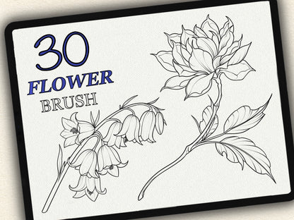 30 Flower Tattoo Brushes – Stamp Set for Procreate, Photoshop & CSP | Collection 2025