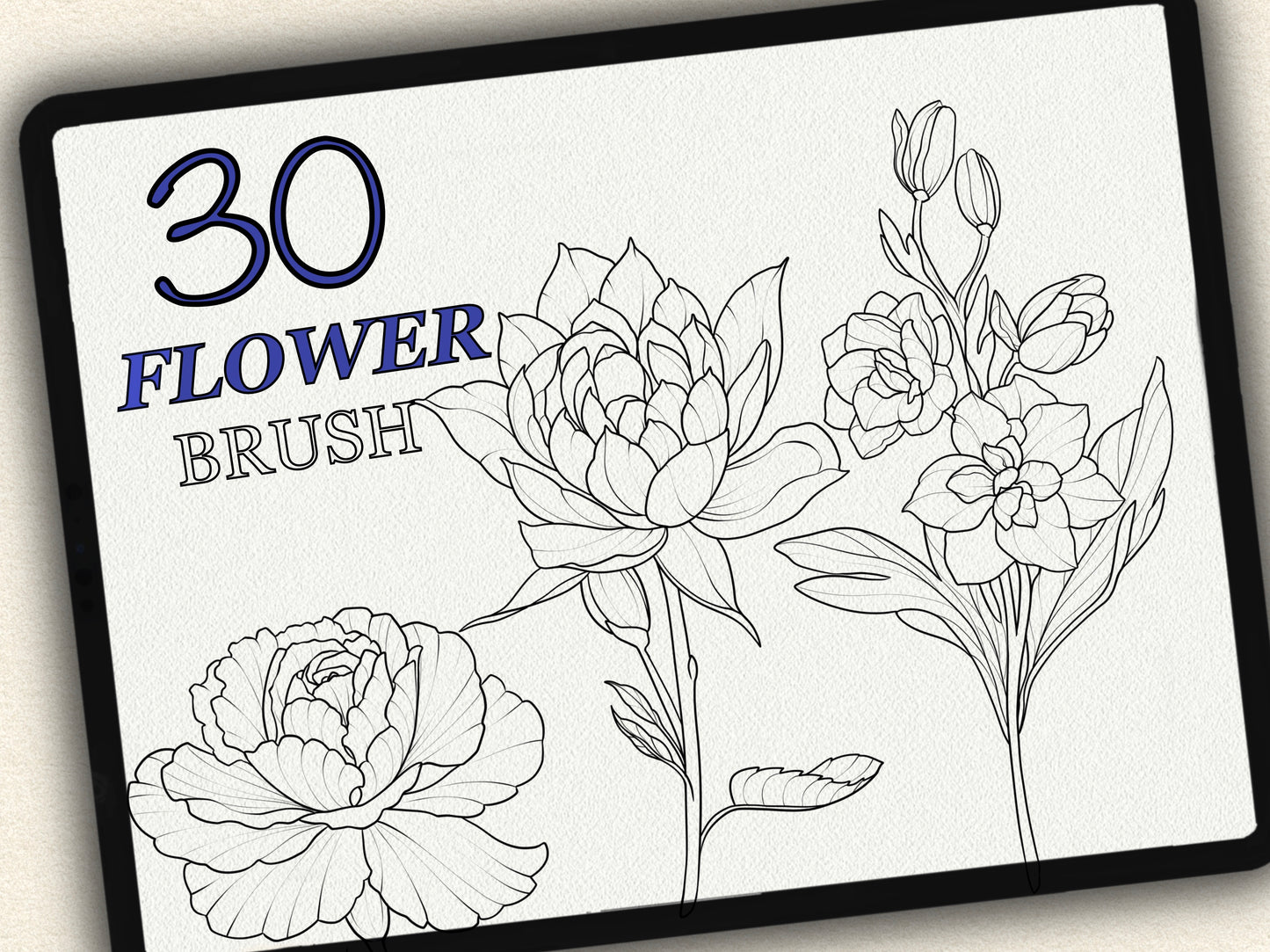 30 Flower Tattoo Brushes – Stamp Set for Procreate, Photoshop & CSP | Collection 2025
