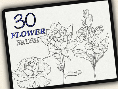 30 Flower Tattoo Brushes – Stamp Set for Procreate, Photoshop & CSP | Collection 2025
