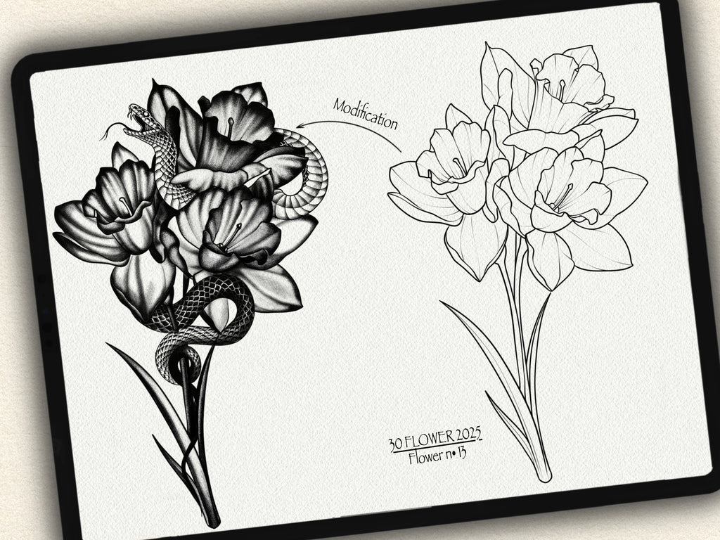 30 Flower Tattoo Stamps |2025 Collection