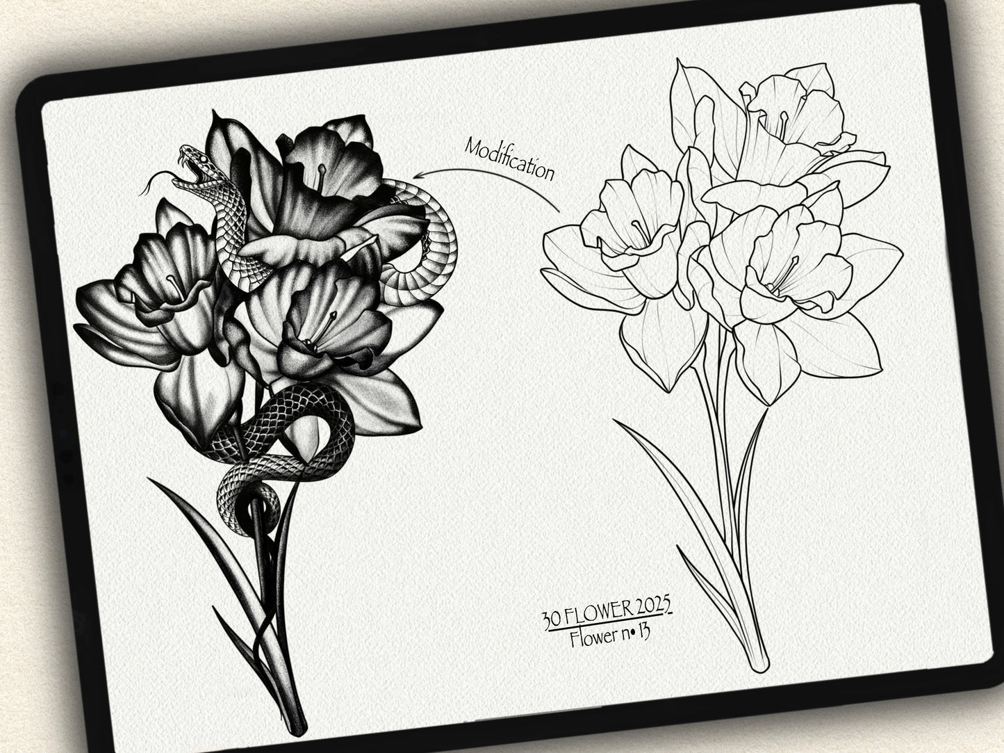 30 Flower Tattoo Brushes – Stamp Set for Procreate, Photoshop & CSP | Collection 2025