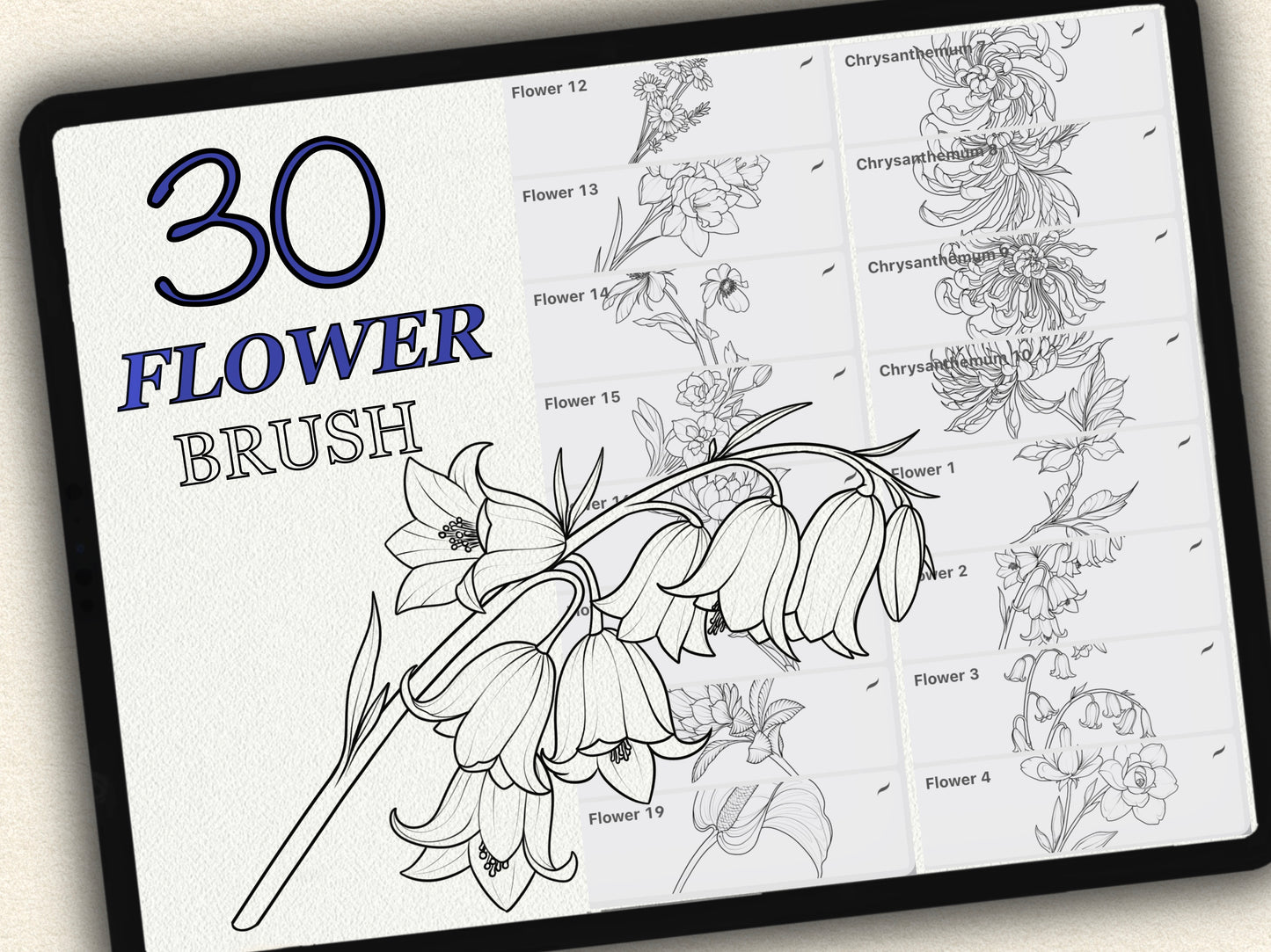 30 Flower Tattoo Brushes – Stamp Set for Procreate, Photoshop & CSP | Collection 2025