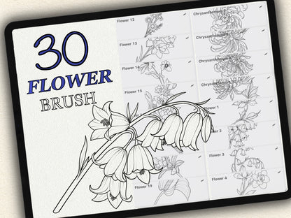 30 Flower Tattoo Brushes – Stamp Set for Procreate, Photoshop & CSP | Collection 2025