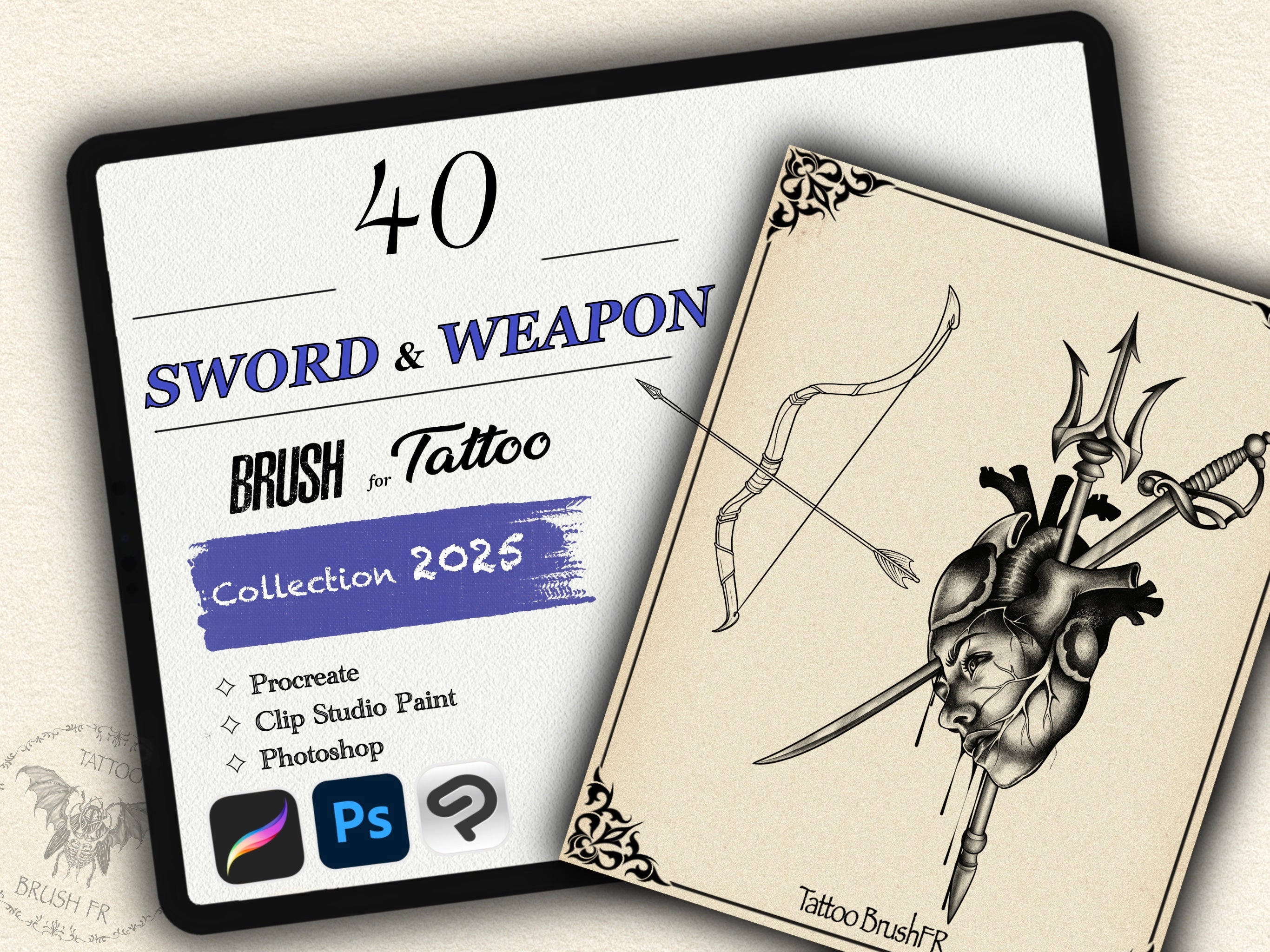 40 Sword & Weapon Tattoo Stamps |2025 Collection