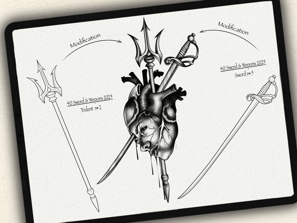 40 Sword & Weapon Tattoo Stamps |2025 Collection