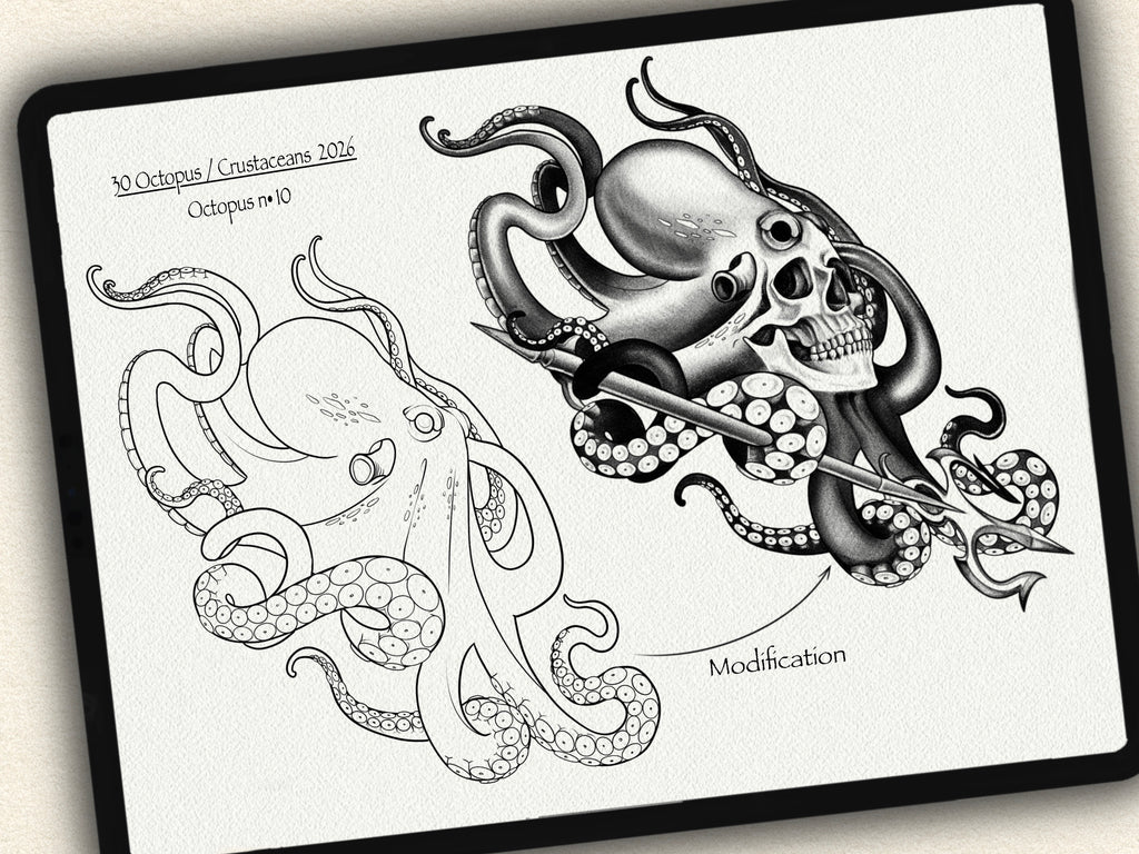 30 Octopus & Crustaceans Tattoo Stamps |2026 Collection