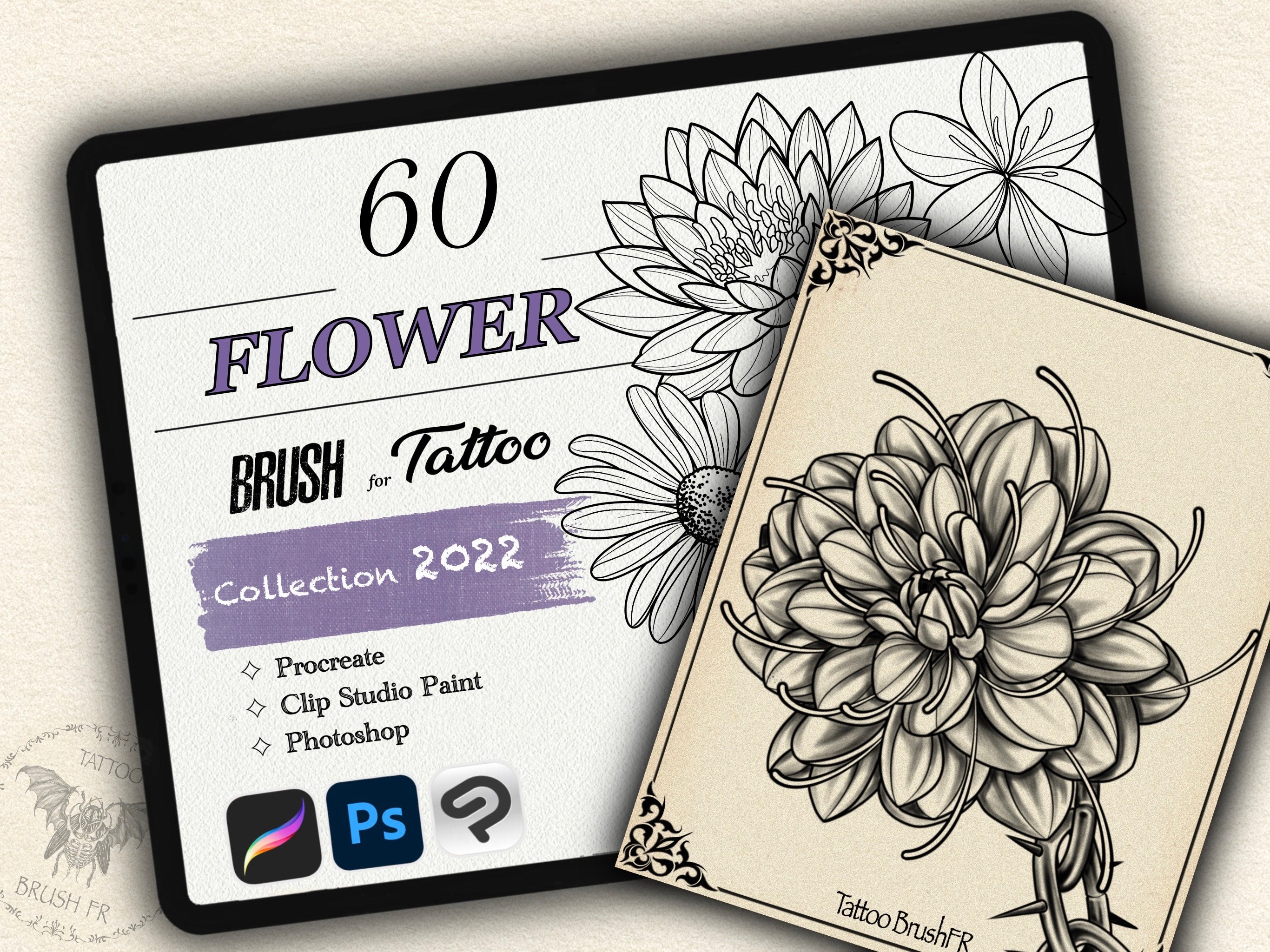 60 Flower Tattoo Stamps |2022 Collection