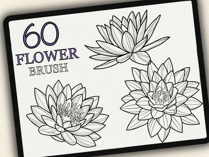 60 Flower Tattoo Brushes – Stamp Set for Procreate, Photoshop & CSP | Collection 2022