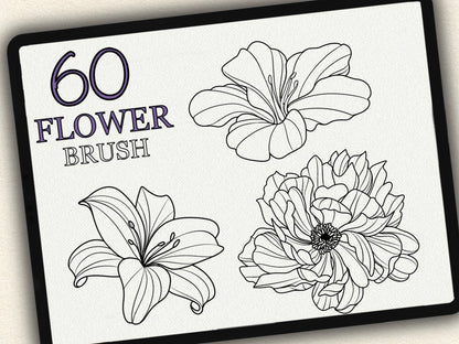 60 Flower Tattoo Brushes – Stamp Set for Procreate, Photoshop & CSP | Collection 2022