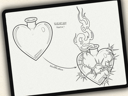 32 Heart Theme Tattoo Brushes – Stamp Set for Procreate, Photoshop & CSP | Collection 2025