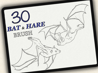 30 Bat & Hare Theme Tattoo Brushes – Stamp Set for Procreate, Photoshop & CSP | Collection 2025