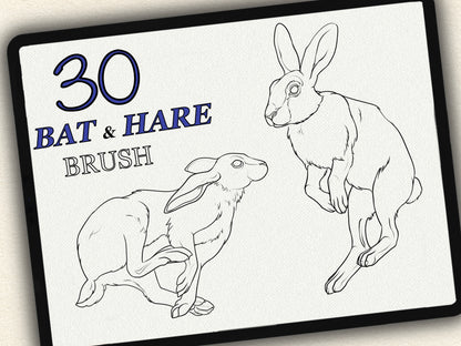 30 Bat & Hare Theme Tattoo Brushes – Stamp Set for Procreate, Photoshop & CSP | Collection 2025