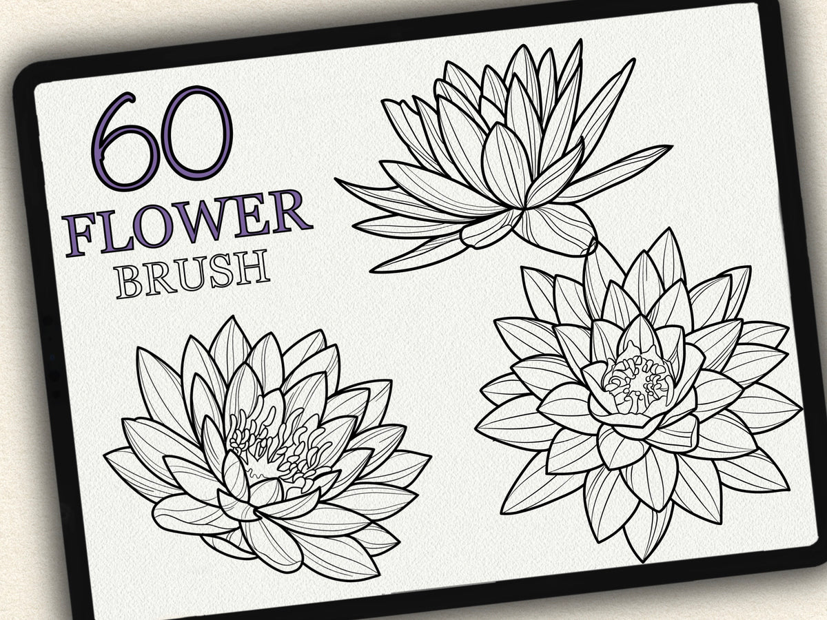 60 flower tattoo brushes for Procreate, Photoshop and Clip Studio Paint